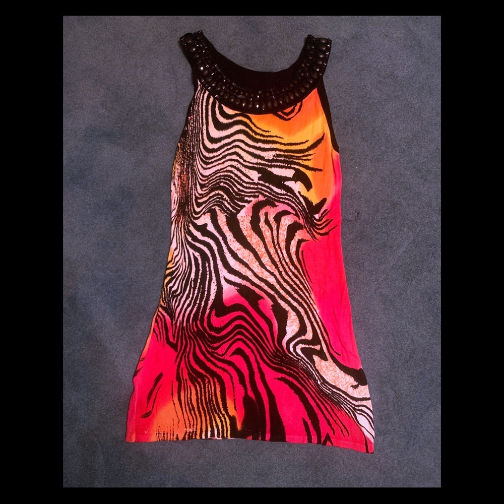 Zebra Beaded Neck Dress